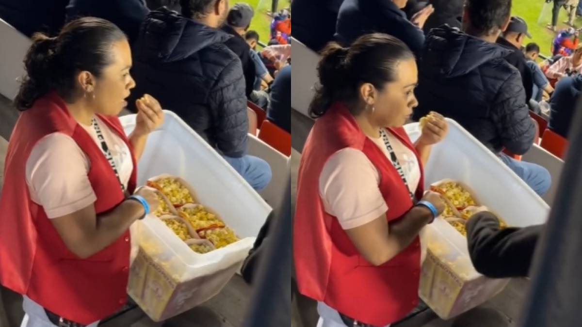 VIDEO: Captan a vendedora de palomitas comiéndose la mercancía antes de venderla