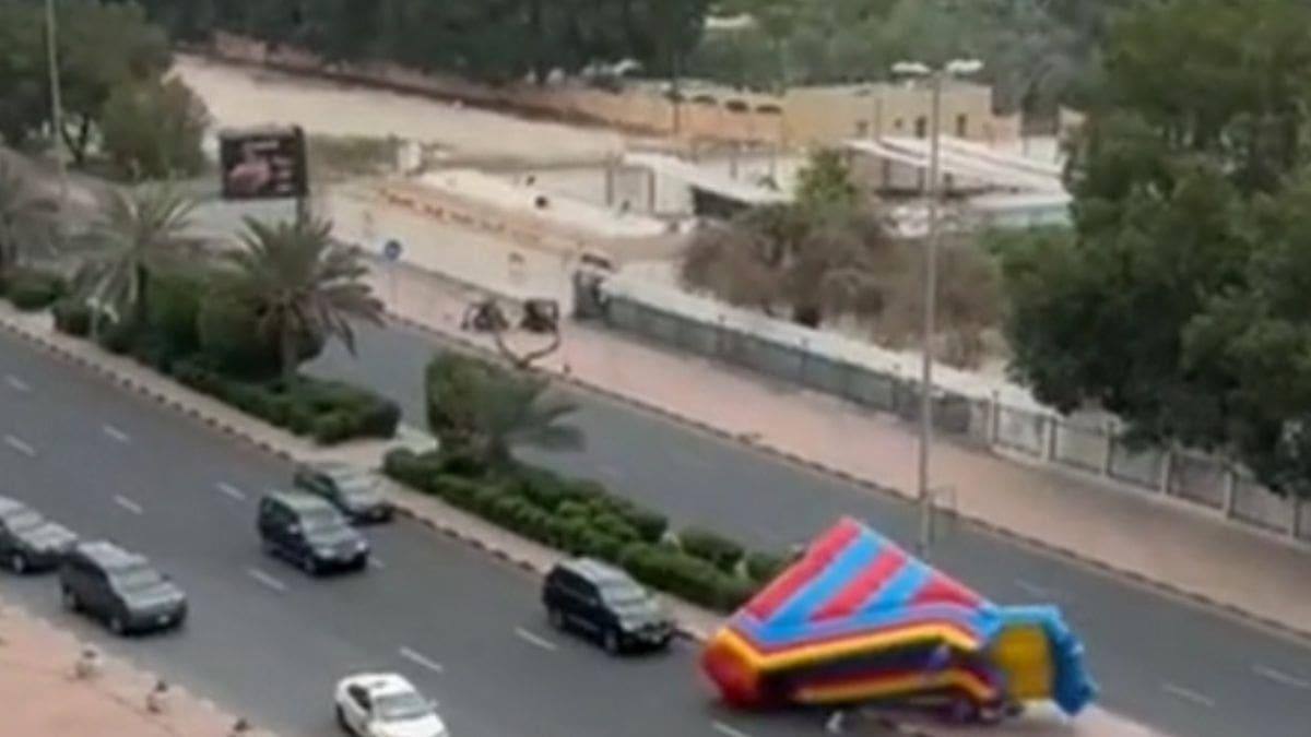 VIDEO: Inflable se suelta hacia una carretera con todo y niños que jugaban en él