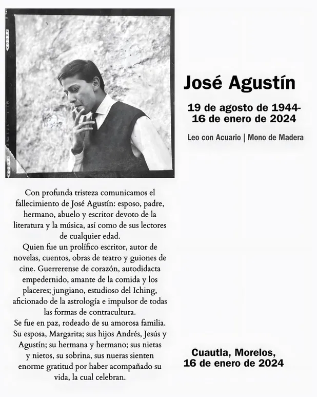 Muere José Agustín, famoso escritor mexicano