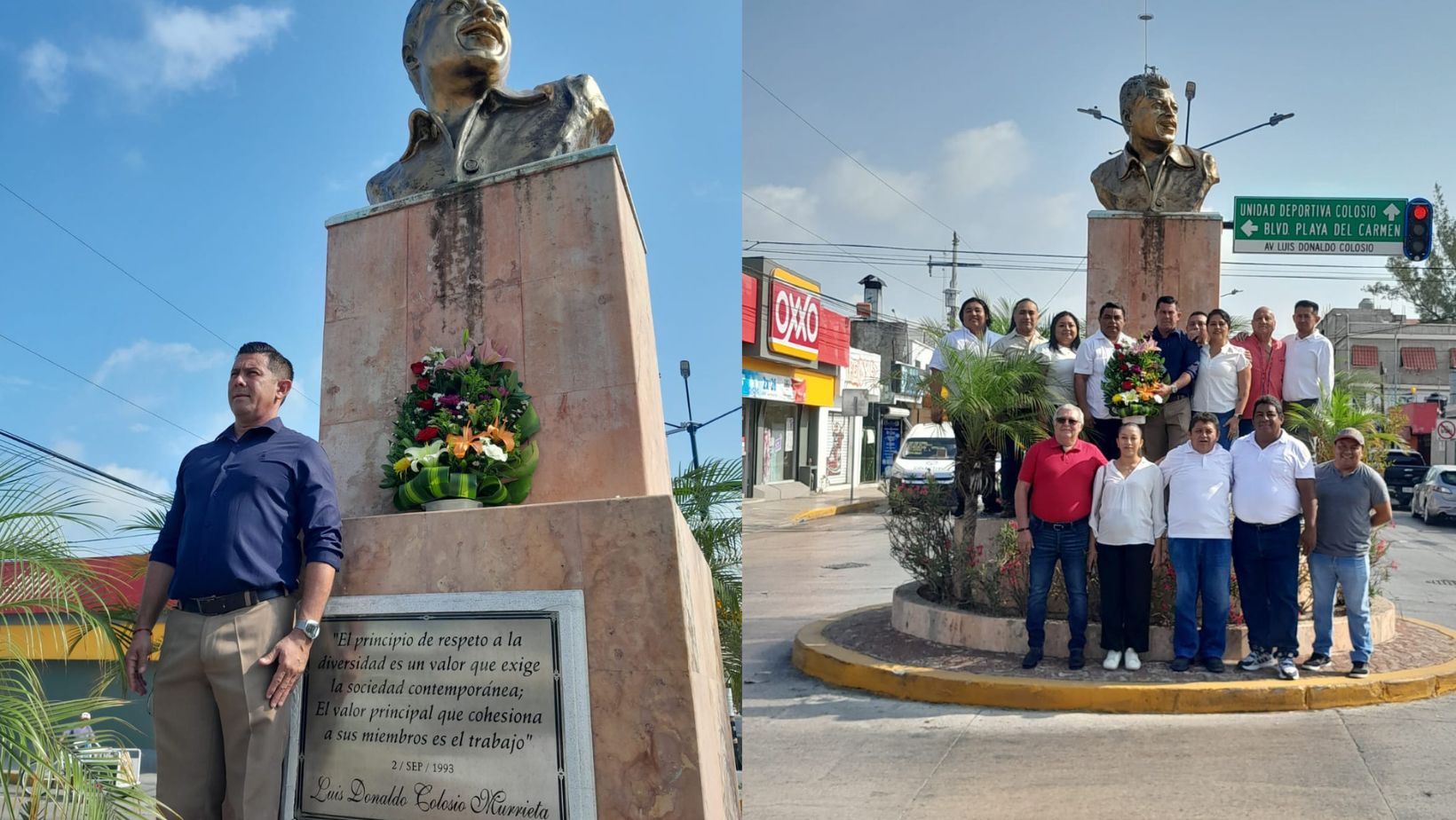 Con una pequeña ofrenda y un minuto de silencio, el líder del Partido Revolucionario Institucional (PRI) en el Municipio de Solidaridad, Sergio Tolosa Sosa; así como representantes de sectores y organizaciones, recordaron a Luis Donado Colosio a 30 años de su fallecimiento. Al pie del busto de uno de los hombres más representativos de este partido político, que se encuentra en el corazón de la colonia que lleva su nombre, sobre la avenida 30, los priístas mantuvieron vivo aquél mensaje que pronunciara en febrero de 1994, en el Monumento a la Revolución mexicana, en la Ciudad de México. “Yo veo un México con hambre y sed de justicia”, fueron las palabras recordadas en este breve homenaje. Tolosa Sosa, pidió únicamente mantener el recuerdo de este gran hombre y político, para luego depositar la ofrenda.