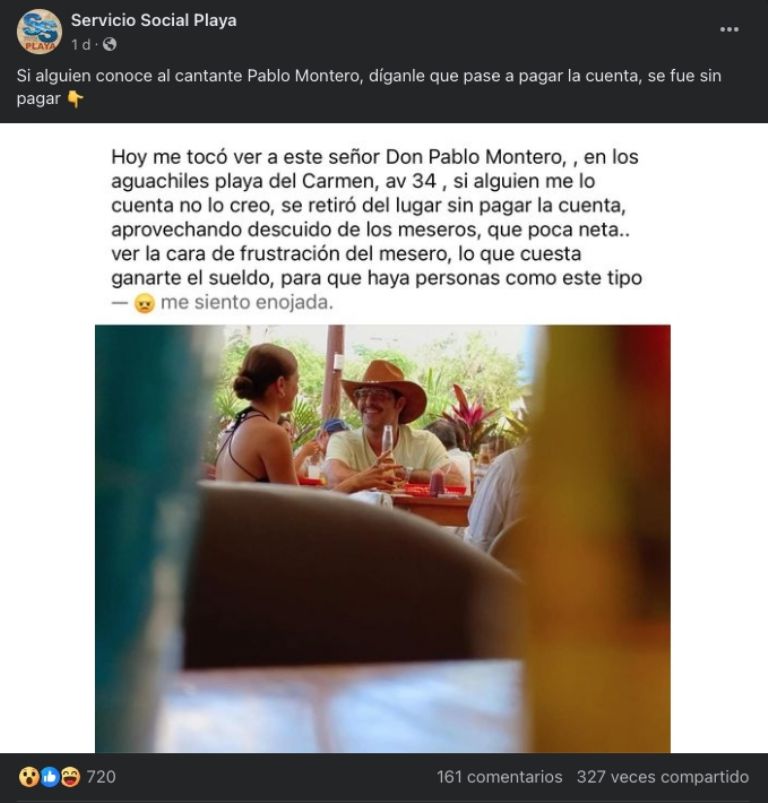 Acusan a Pablo Montero de huir de un restaurante en  Playa del Carmen para no pagar la cuenta