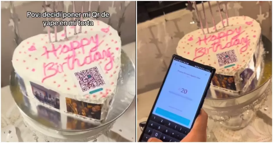 Mujer sorprende con su ingenio al colocar un código QR a su pastel para recibir dinero en lugar de regalos