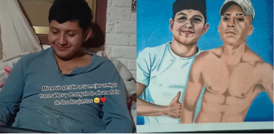 VIDEO: Joven sorprende a su novio al regalarle un dibujo enmarcado de su mejor amigo fallecido