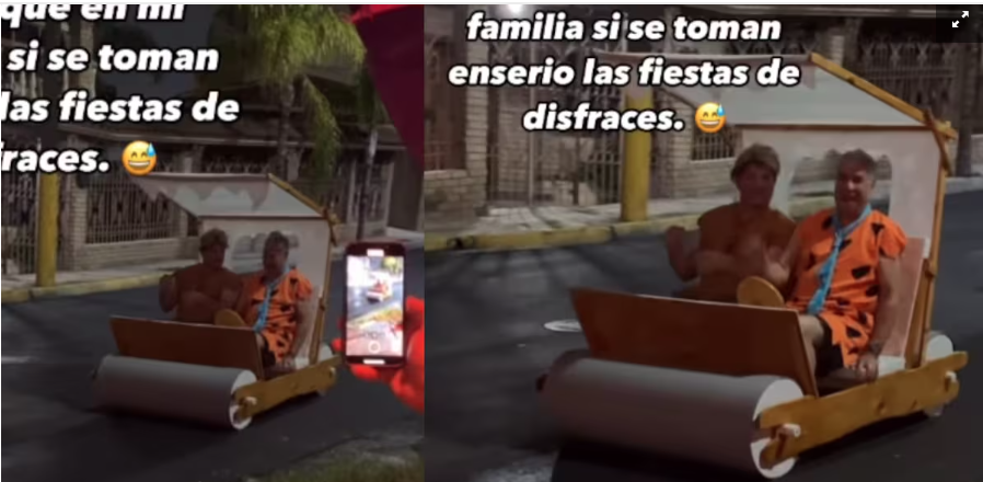 Familia se vuelve viral al llegar a una fiesta de disfraces como los Picapiedras