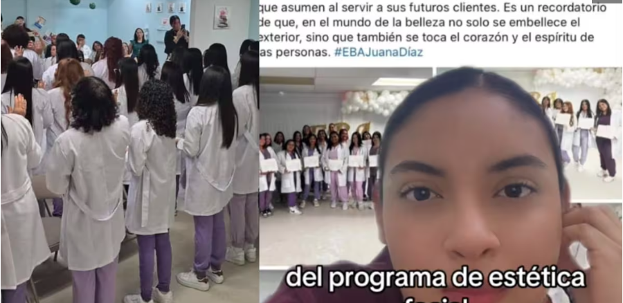 Causa revuelo la graduación de estudiantes de belleza por usar batas blancas y el famoso ‘paso de la luz’