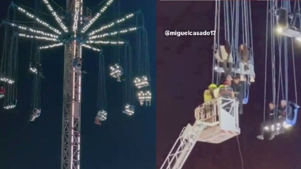 VIDEO: Falla juego mecánico y quedan colgados en el aire por dos horas