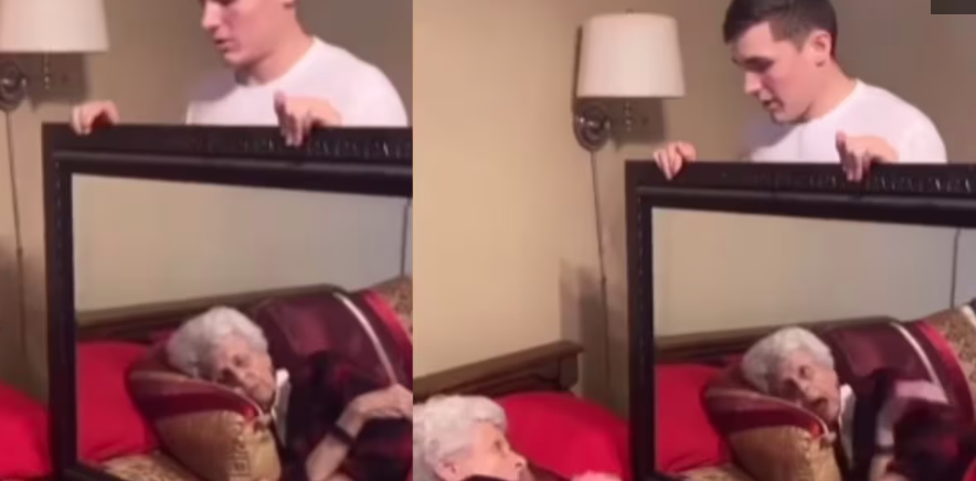 VIDEO: Joven asusta a su abuela mientras estaba dormida colocando un espejo frente a ella