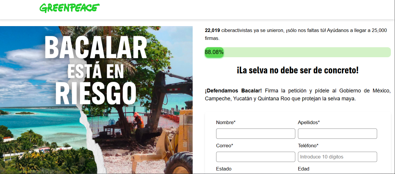 Petición de GreenPeace para frenar obras en Bacalar está cerca de alcanzar su meta de firmas
